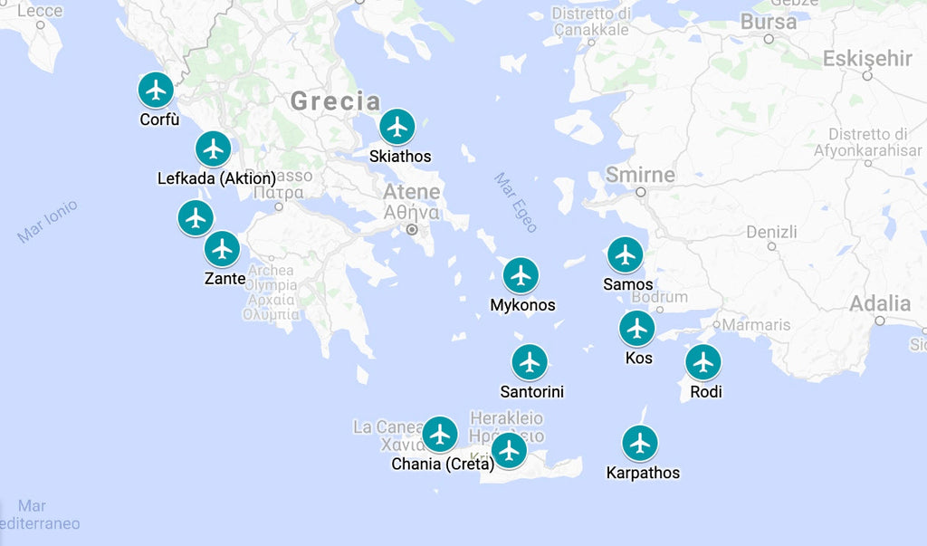 Ecco la mappa di tutte le isole greche con aeroporto